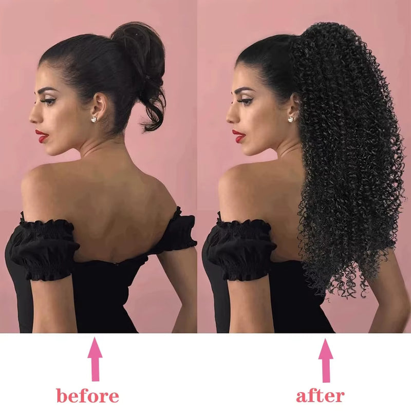 Woman Long High Temperature Fiber Deep Wave Ponytail Extension