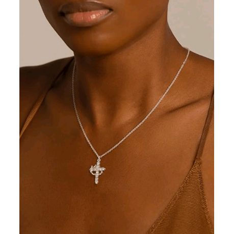 Silver Popular Cross with Crown Pendant Necklaces with Chain for Woman