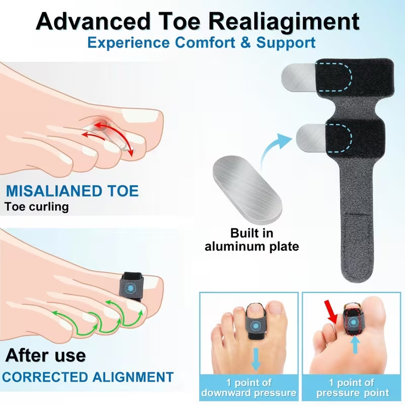 Hammer Toe Corrector with Aluminum Support, Detachable Velcro Toe Protection Splint Set