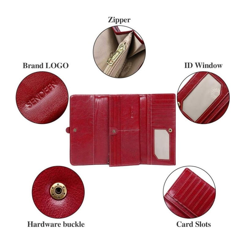 Woman Wallets Leather with Blocking Trifold Credit Card Holder - IPSTYLE