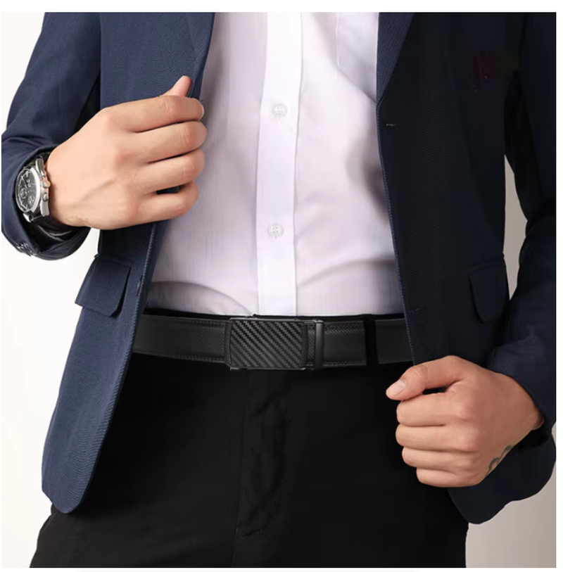Men's Genuine Leather Cowhide Belt Toothless Automatic Buckle