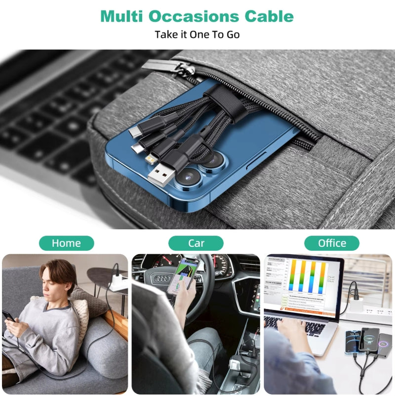 100W 5 in 1 USB Type C to Type C/Lighting/Micro Fast Charge Data Cable