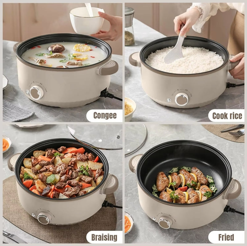 Electric Cooker 3L Hot Pot Electric with Steamer Non-stick Pot Dual Power