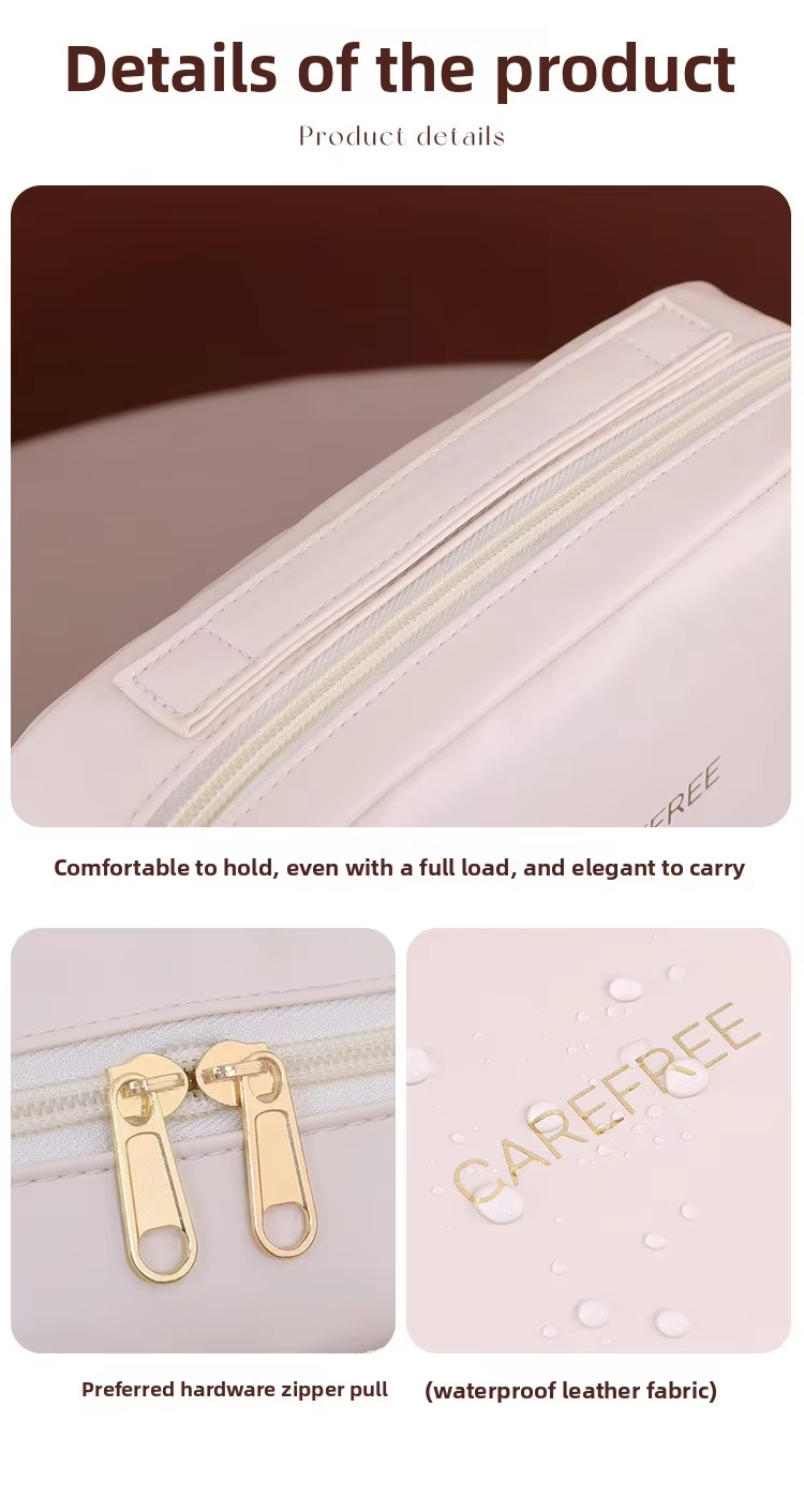 Portable PU Standing Makeup Bag Zipper Closure Letter Soft Handle Large Capacity for Professional Beauty Cosmetics Storage