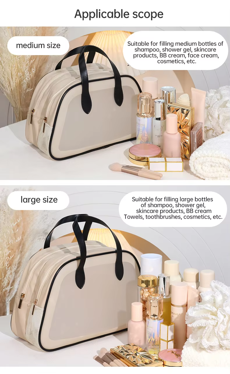 Large-Capacity PVC Zipper Wet/Dry Separation Cosmetic Bag Travel Portable Bathing & Cosmetics Toiletries Storage Pouch