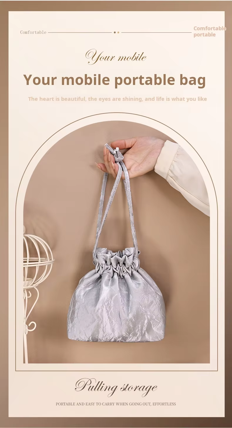 New Custom Logo Cosmetic Bag Quality Flowing Shining Fabric Lazy Portable Drawstring Makeup Bag Sustainable Cosmetic Bag