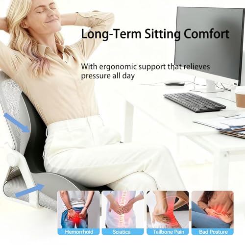 Ergonomic Memory Foam Seat Cushion with Back Support, Lumbar Support Pillow for Car, Office Chair, Truck, Relieve Back Pain