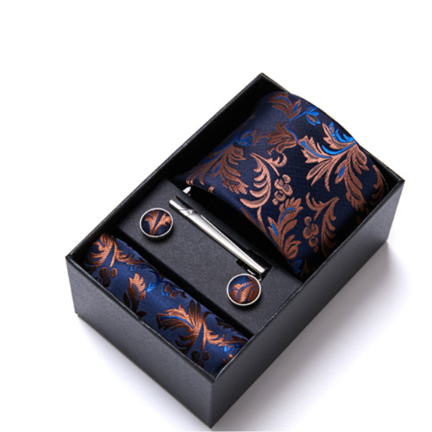 Fashion Men's Necktie Gift Box Striped Tie Handchief Cufflink Tie Clip Set