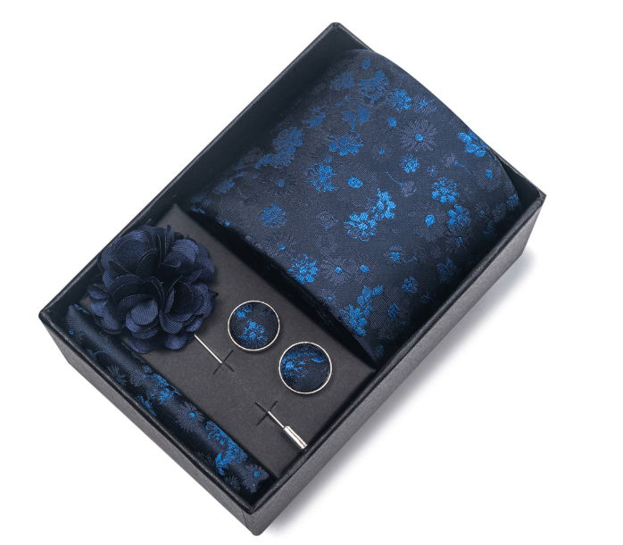 Ties Set Men Necktie Handkerchief Cufflinks Brooch Formal