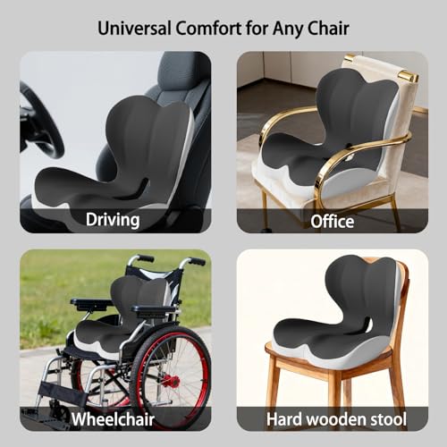 Ergonomic Memory Foam Seat Cushion with Back Support, Lumbar Support Pillow for Car, Office Chair, Truck, Relieve Back Pain