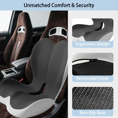 Ergonomic Memory Foam Seat Cushion with Back Support, Lumbar Support Pillow for Car, Office Chair, Truck, Relieve Back Pain