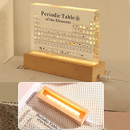 Periodic Table with Real Elements Inside, Acrylic Periodic Table Display with LED Light Base, Science Gifts for Students Teachers, Chemistry Lovers, Home Office Decor