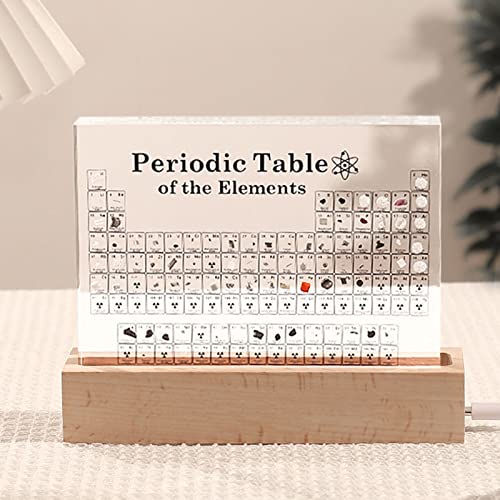 Periodic Table with Real Elements Inside, Acrylic Periodic Table Display with LED Light Base, Science Gifts for Students Teachers, Chemistry Lovers, Home Office Decor