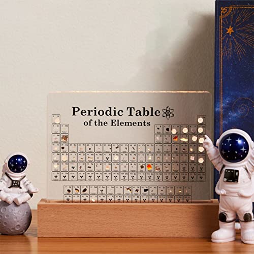 Periodic Table with Real Elements Inside, Acrylic Periodic Table Display with LED Light Base, Science Gifts for Students Teachers, Chemistry Lovers, Home Office Decor