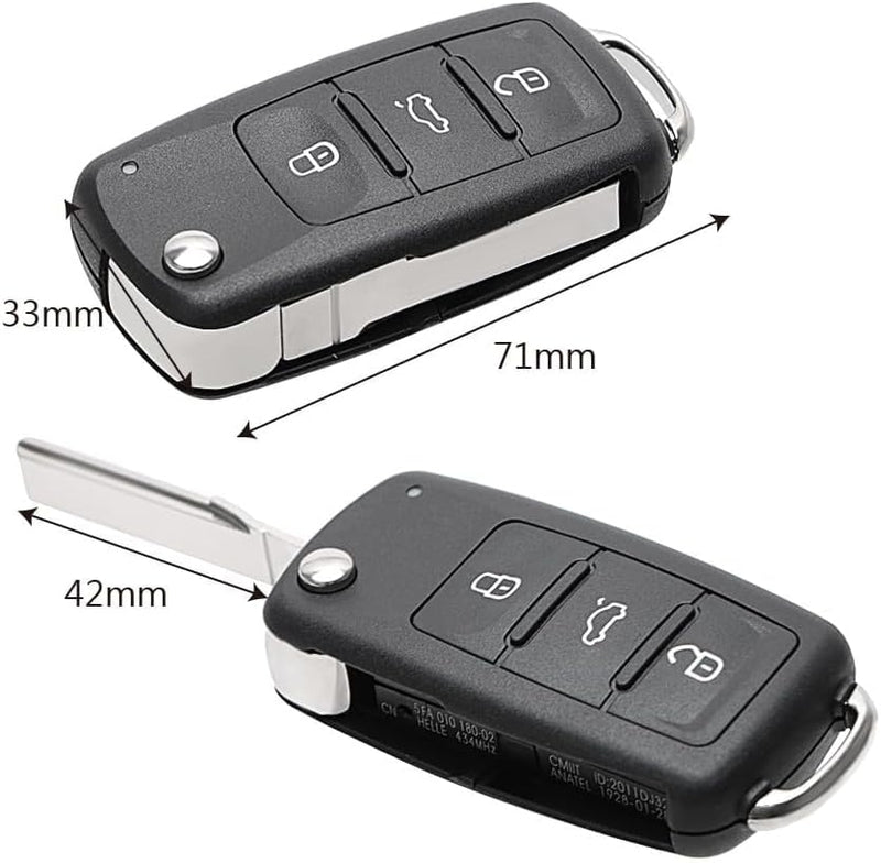 VW 3 Button Key Shell for Golf Mk6 Jetta Polo Tiguan Touran