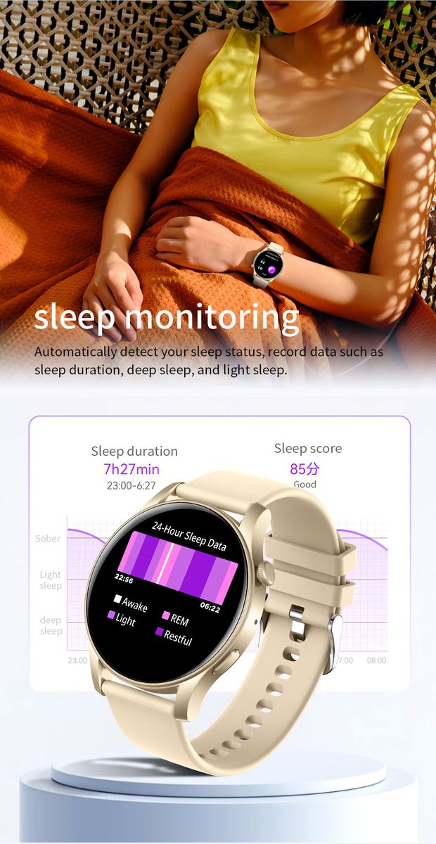 Smart Watch AMOLED Screen Fitness Tracker & Bluetooth Call - Silicone strap