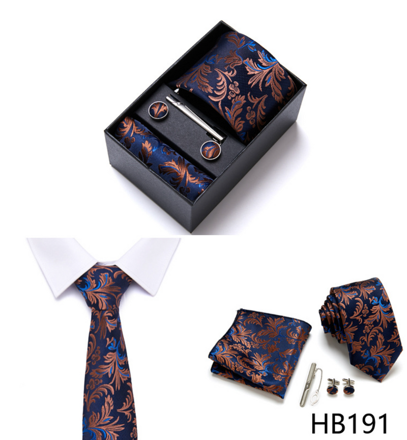 Fashion Men's Necktie Gift Box Striped Tie Handchief Cufflink Tie Clip Set