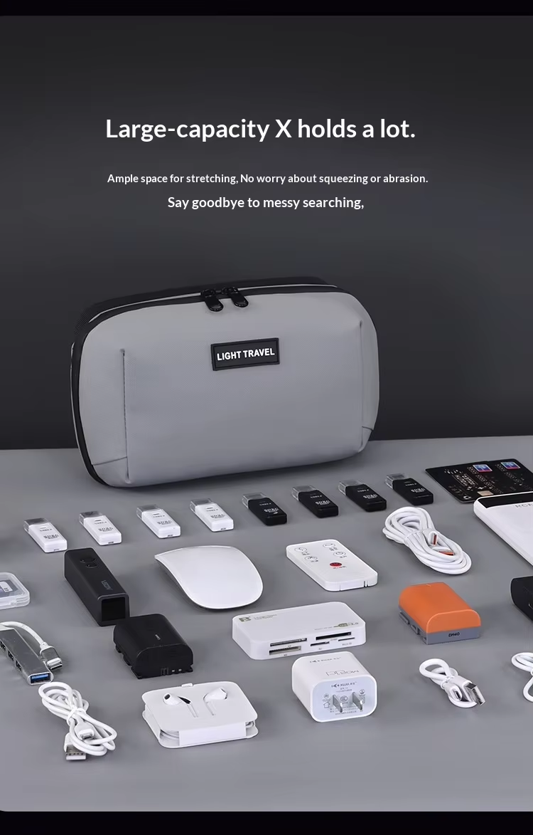 High Quality PU Leather Tech Organizer Power Bank Cable OEM ODM Waterproof Business Travel Storage Bag