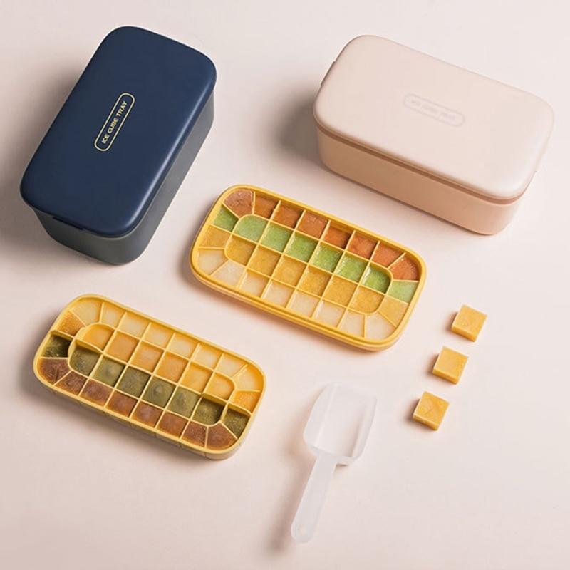 Ice tray with lid 64 partitions box for ice cubes two-layer mold