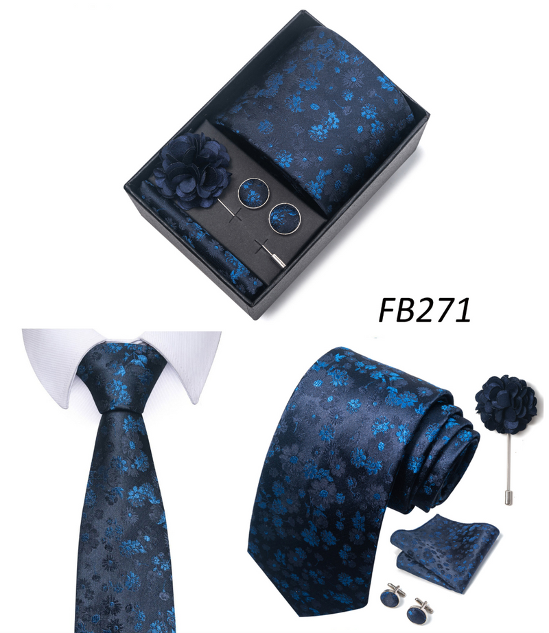 Ties Set Men Necktie Handkerchief Cufflinks Brooch Formal