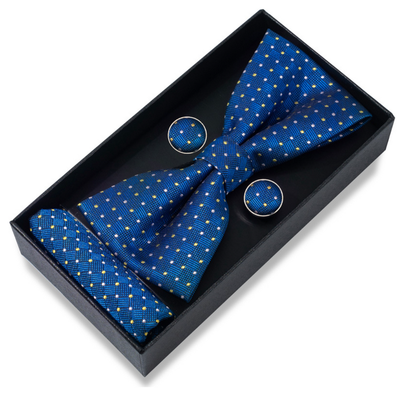 Men's Bow Tie Set - Pocket Square, Cufflinks