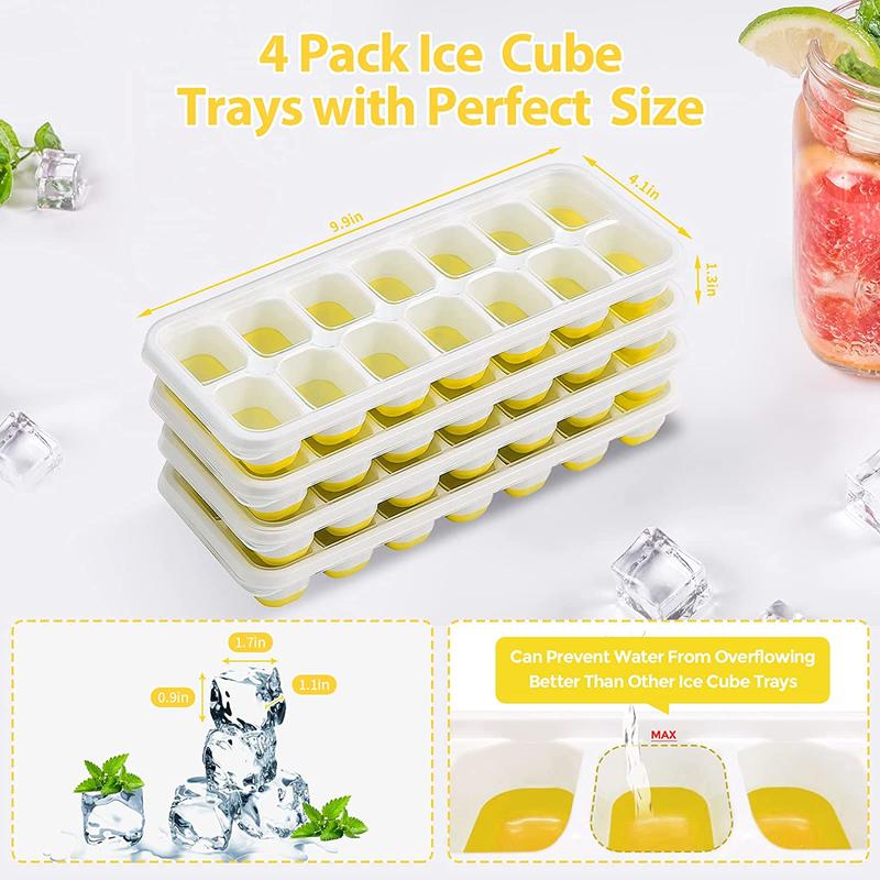 Ice cube trays, 4 reusable 14 silicone moulds with removable Lid