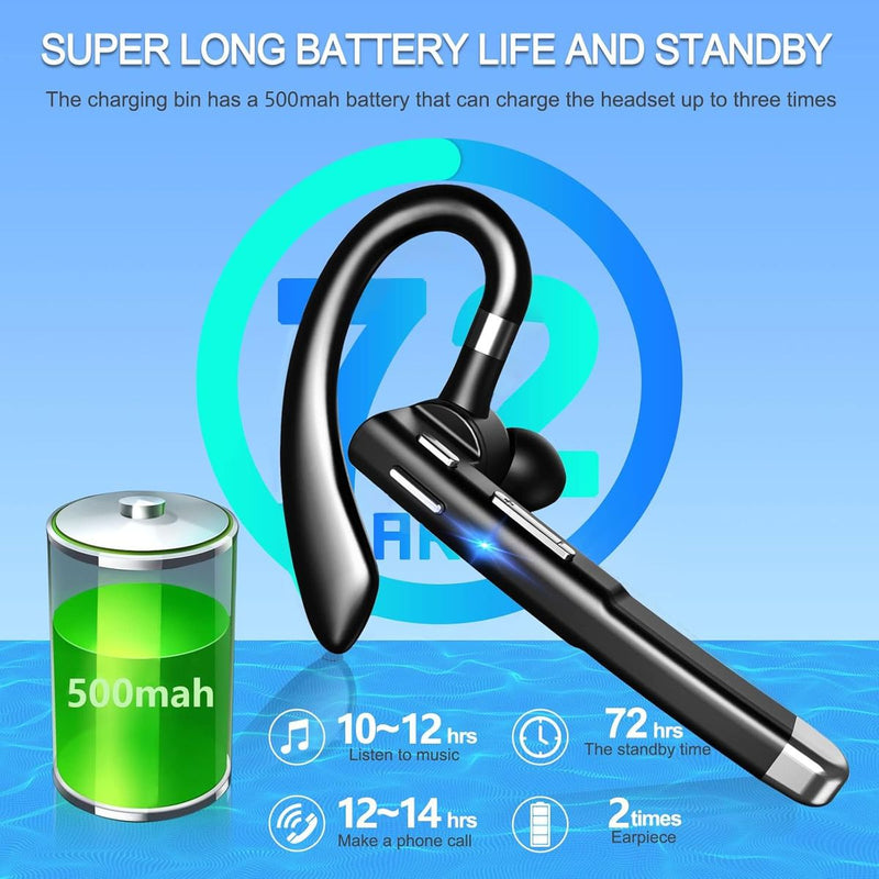 Bluetooth 5.1 Headset: 500Hr Standby, Rotatable Mic, LED Case