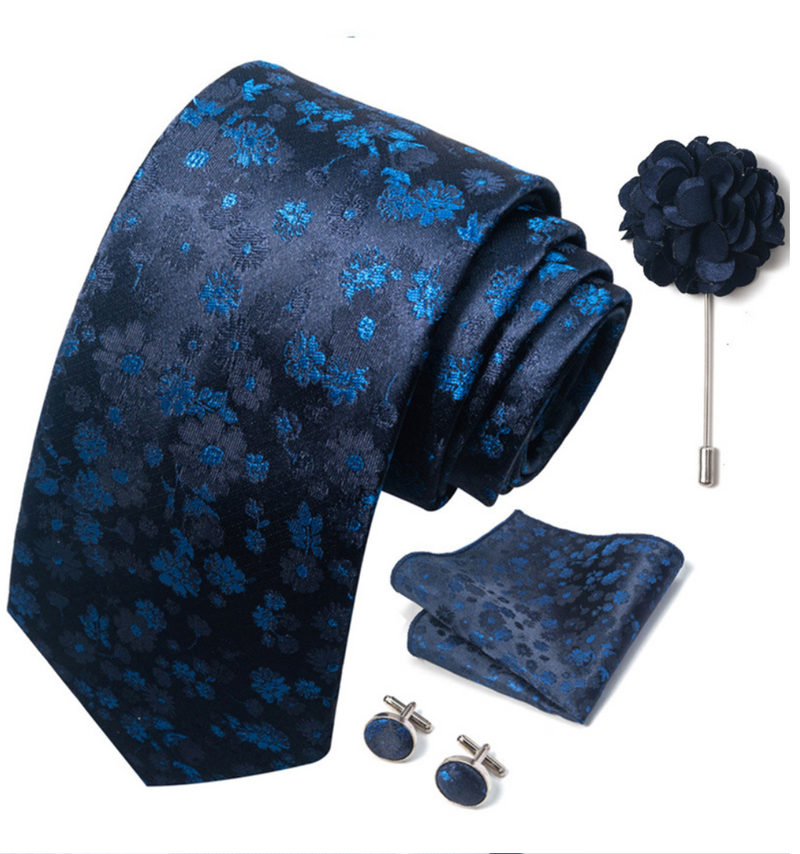 Ties Set Men Necktie Handkerchief Cufflinks Brooch Formal