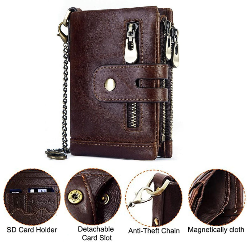 Leather Wallet and Zipper Coin Pocket Bifold Purse with 16 Credit Card