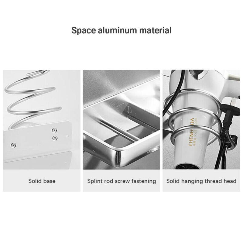 Aluminum Hair Dryer Storage Handle Hair Dryer Organizer Hook Rack