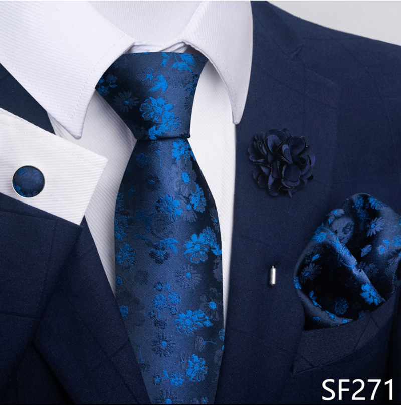 Ties Set Men Necktie Handkerchief Cufflinks Brooch Formal