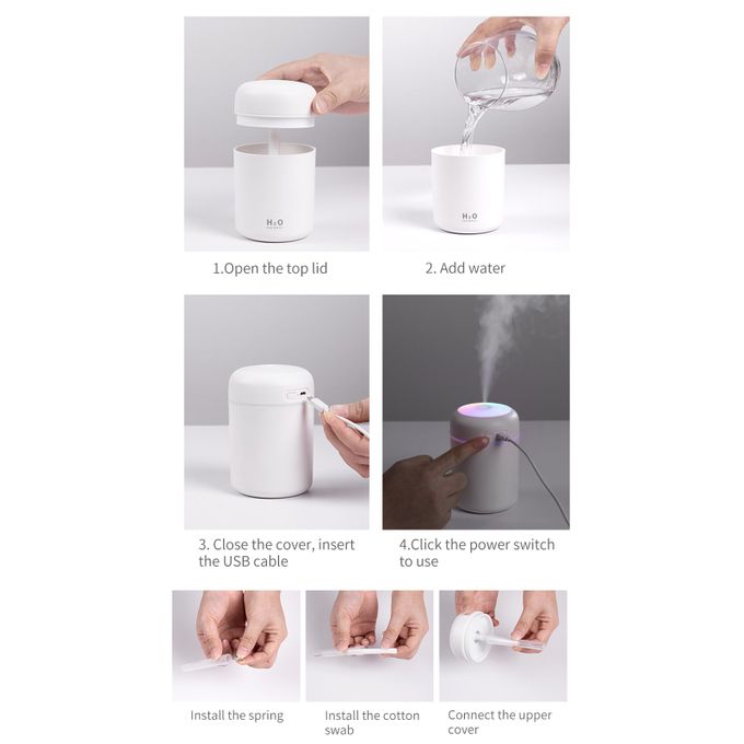 Air Humidifier USB Air Diffuser Colorful Light Quiet- 300 ML