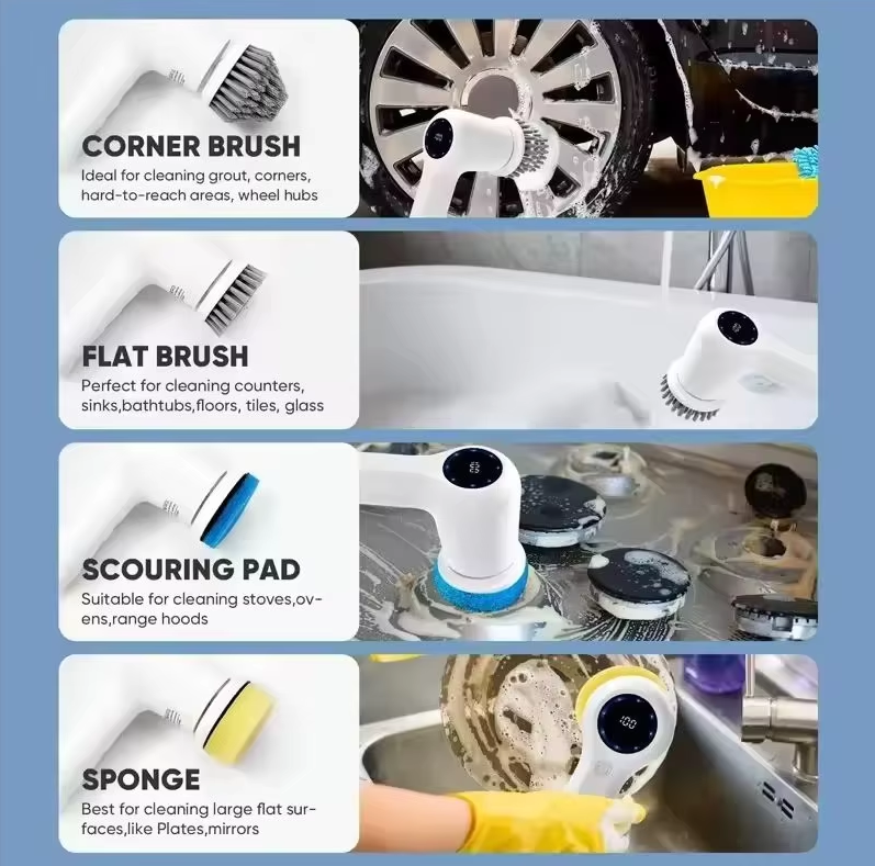 Cleaning Electric Brush Display 4 Heads Spin Scrubber