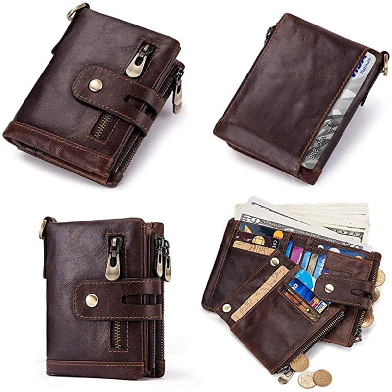 Leather Wallet and Zipper Coin Pocket Bifold Purse with 16 Credit Card