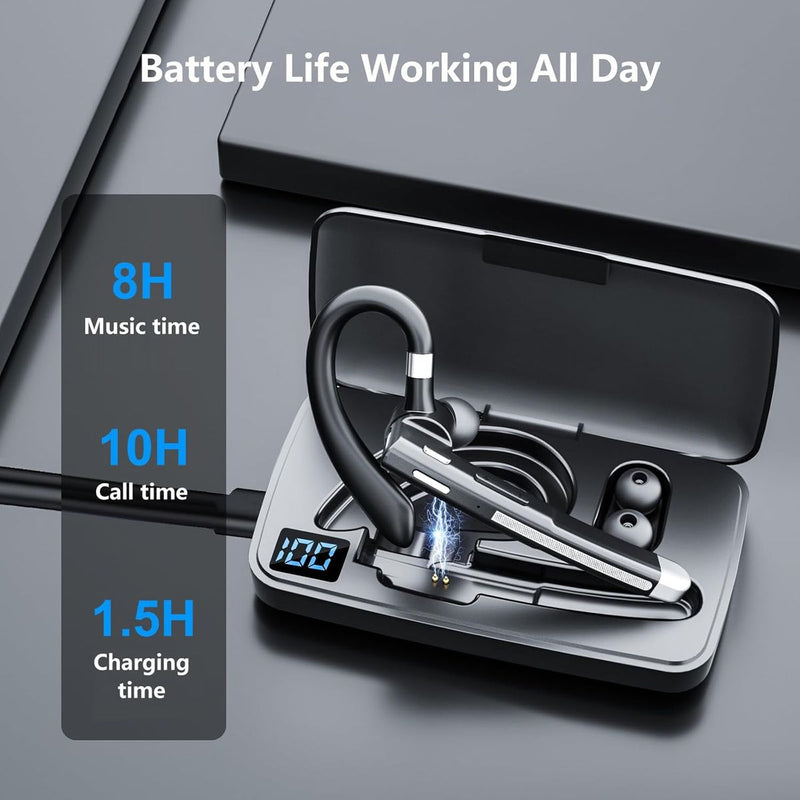 Bluetooth 5.1 Headset: 500Hr Standby, Rotatable Mic, LED Case