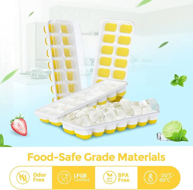 Ice cube trays, 4 reusable 14 silicone moulds with removable Lid