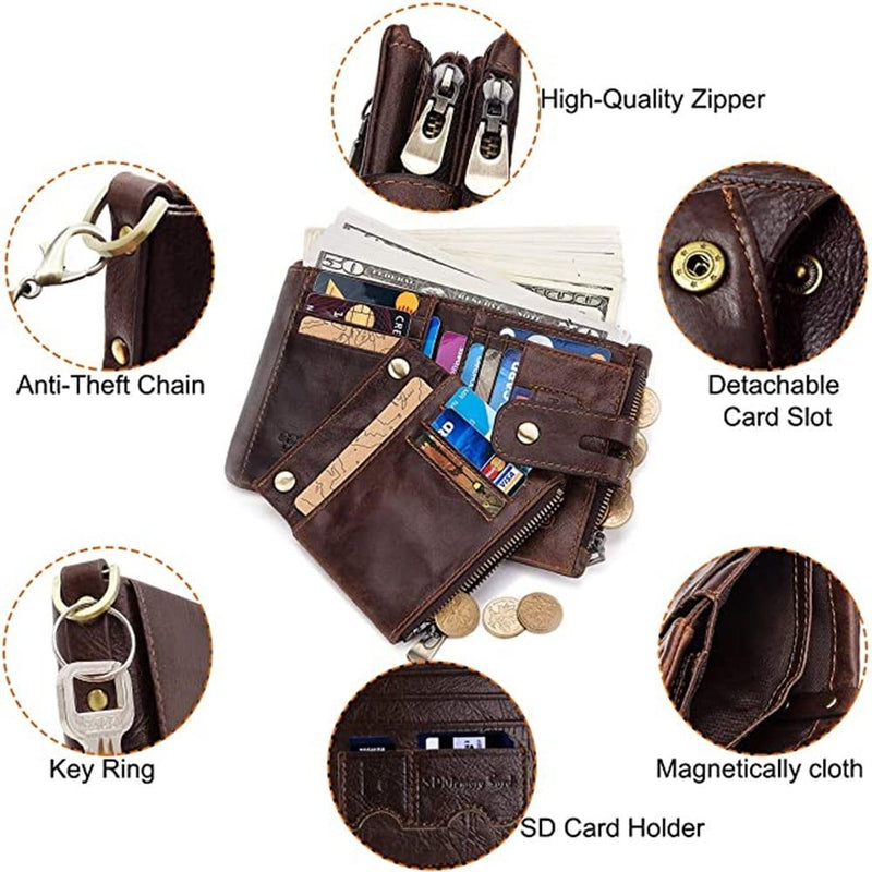 Leather Wallet and Zipper Coin Pocket Bifold Purse with 16 Credit Card