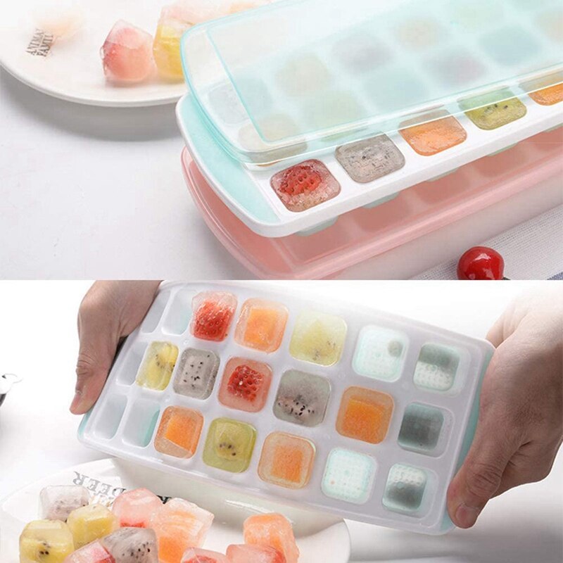 Square silicone ice trays, 21 recessed ice moulds, with removable lid