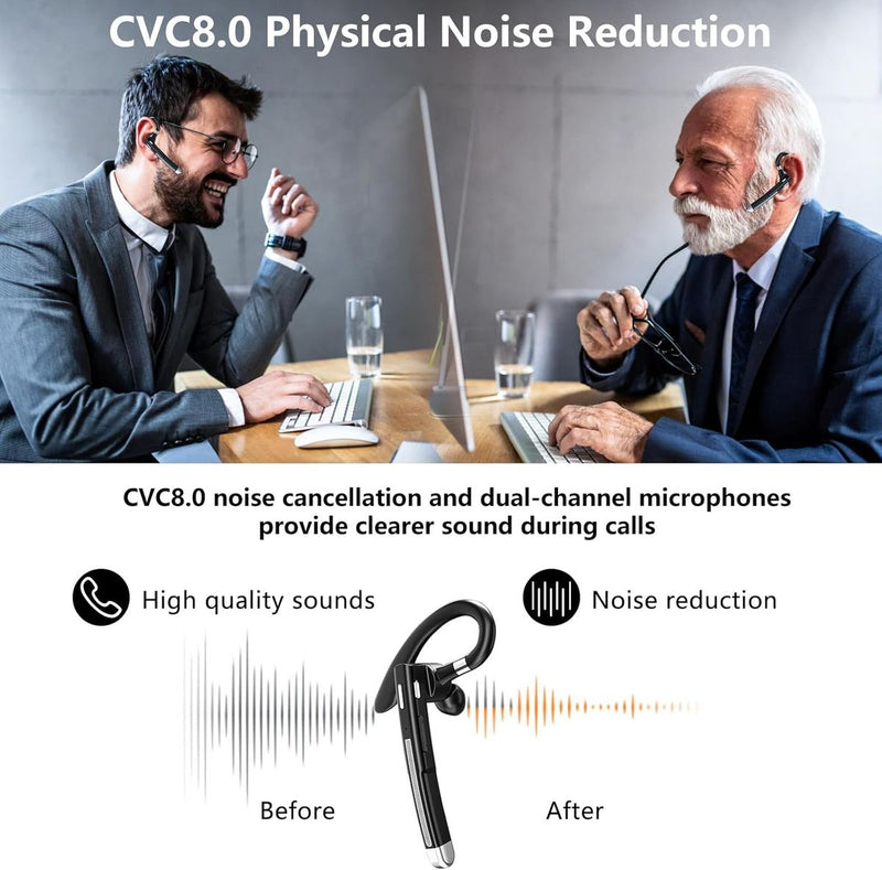 Bluetooth 5.1 Headset: 500Hr Standby, Rotatable Mic, LED Case