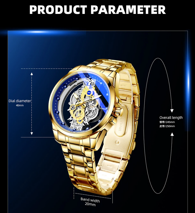 Transparent Men Watches Luminous Dial Quartz Wrist watches