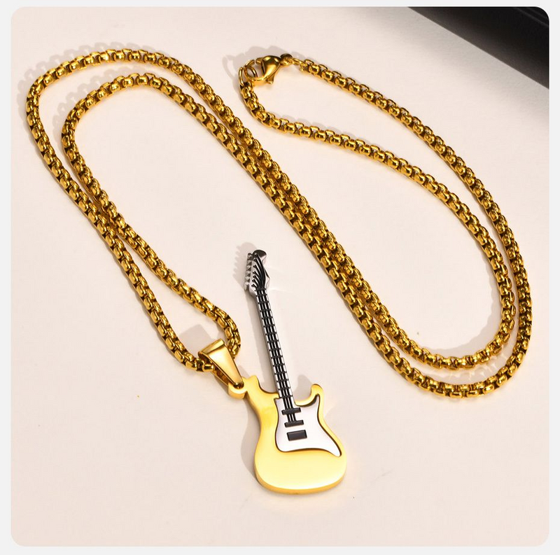 Men's Necklace - Musical Based Rock Hip Hop Electric Guitar Bass Necklace
