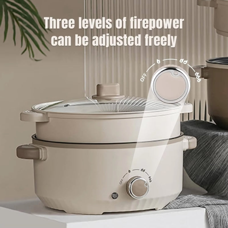 Electric Cooker 3L Hot Pot Electric with Steamer Non-stick Pot Dual Power
