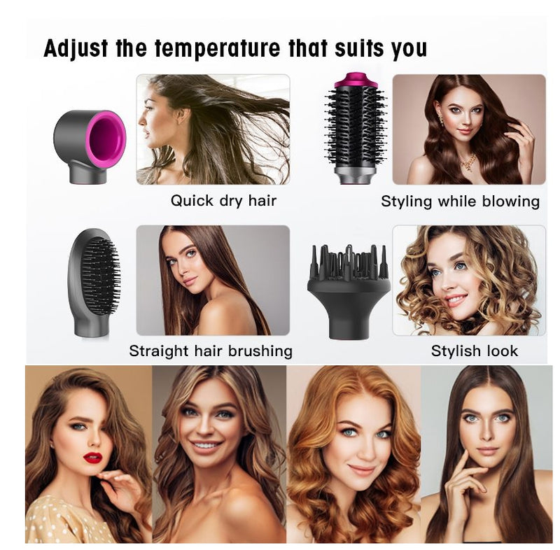 Hair Dryer Hot Air Brush Replaceable Head Straightener Curler Comb Roller