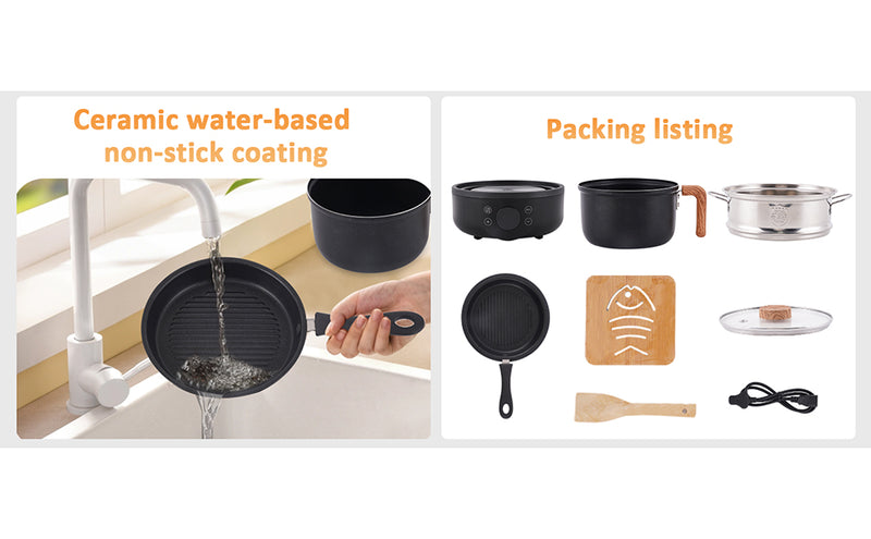 Hot Pot Mini Cooker, 1.8L Ceramic Non-Stick Frying Pan with Steamer