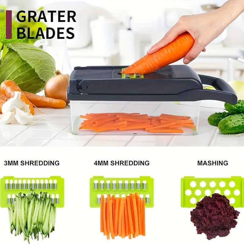 16-Piece Manual Vegetable Chopper Set – With Container & Multiple Blades