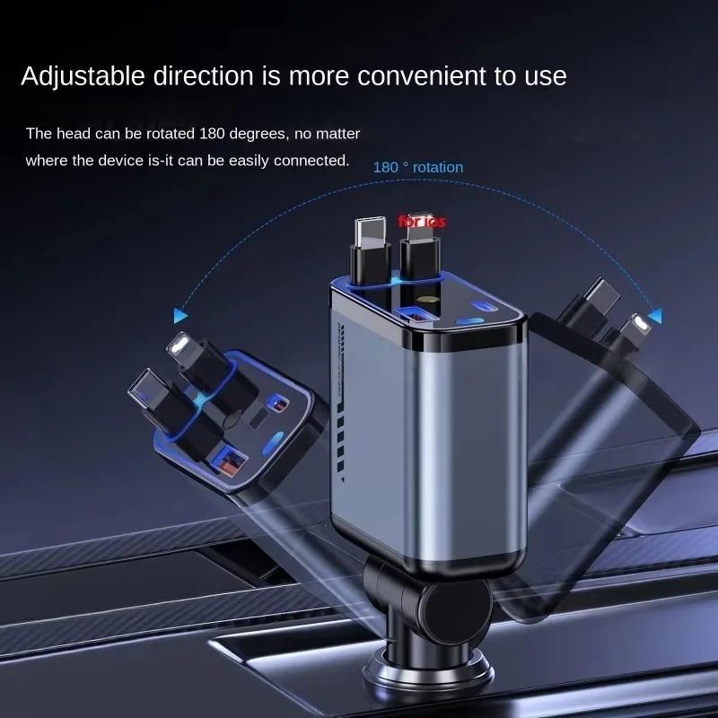 Phones 4 in 1 Retractable Car Charger with 120W USB C Car Fast Charger