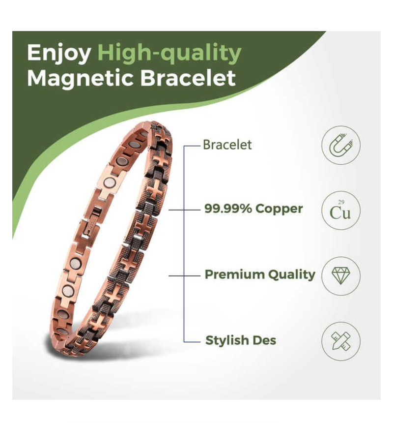 Copper Retro Cross Magnetic Therapy Woman Health Bracelet