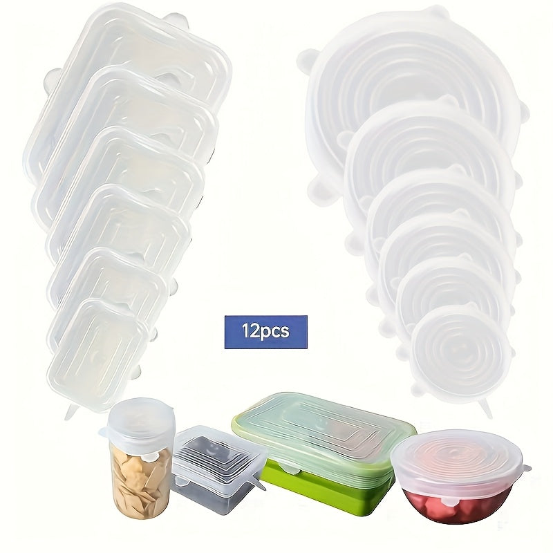 12-Pack Silicone Stretch Lids – 6 Round + 6 Square