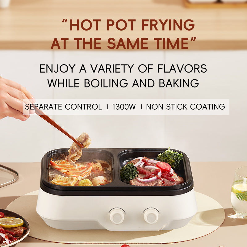 Electric Hot Pot Grill Cooker Household Multi-Cooker Non-Stick Cooking Pot