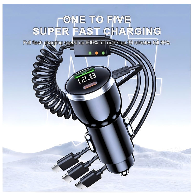 Car Charger 5 Ports Fast Charge PD QC3.0 USB C Car Phone Charger